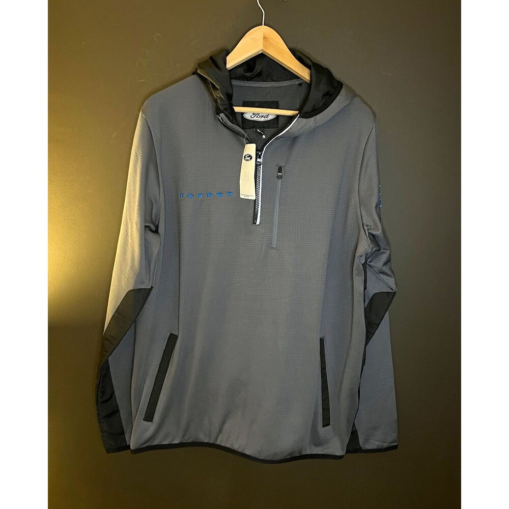 NWT Ford Ranger Built Ford Tough Men’s L 1/2 Zip Hooded Fleece Gray Pullover